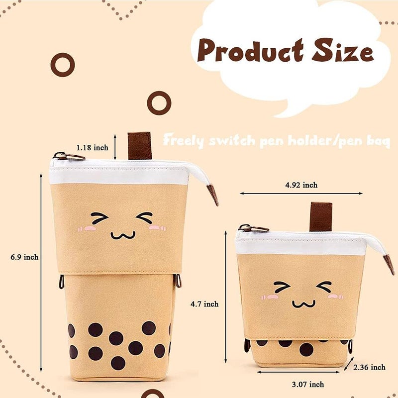KPX Cute Standing Pencil Case Pen Holder for Kids, Pop Up Stand UP Bubble Tea Pen Organizer Kawaii Stationary for Christmas Holiday New Year Office (Brown) - Image 2
